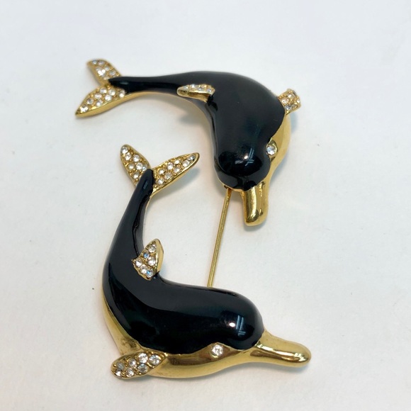 KJL Dolphin enamel vintage double stick pin - Picture 3 of 6